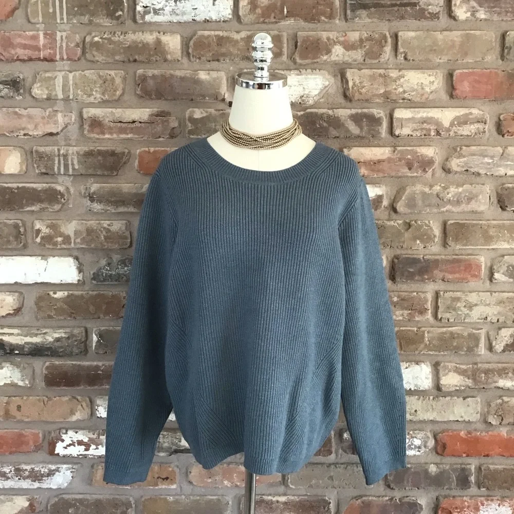 J.CREW Women's Ribbed Stretch Pullover Heather Blue Heavyweight Sweater BJ580 M